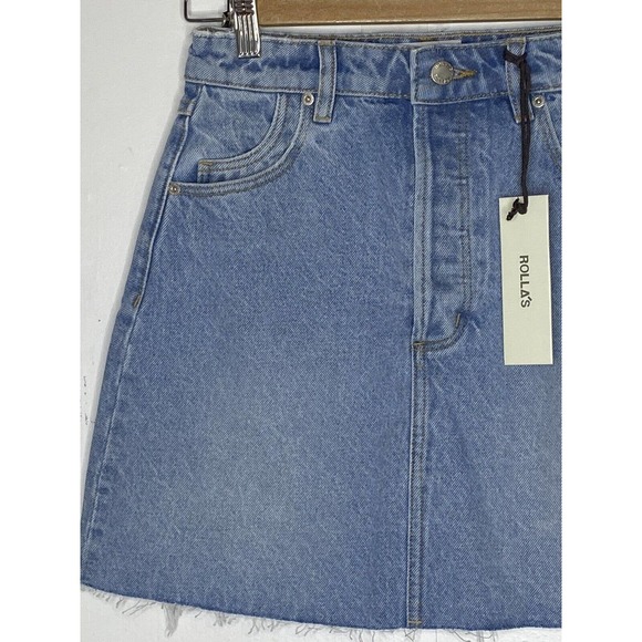 NWT Rollas Womens‎ Classic Denim Mini Skirt Size 24 Pockets Raw Hem Vanessa Blue - Picture 4 of 16